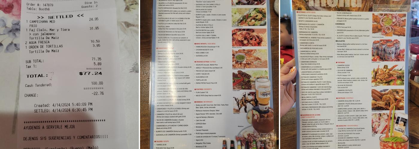 Mariscos Las Islitas Menu