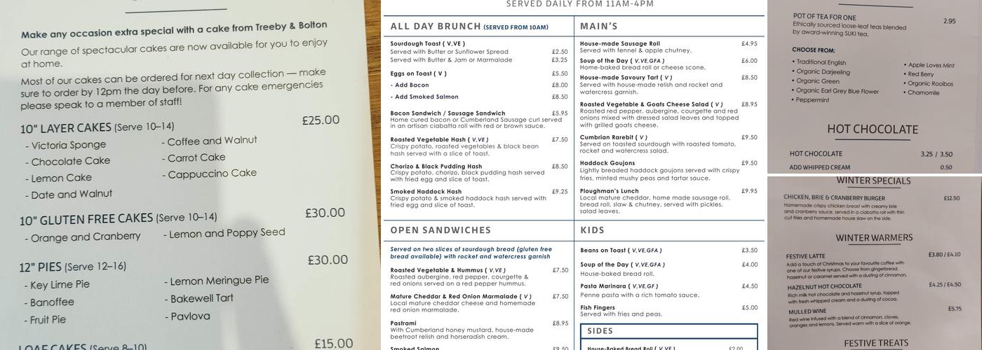 Treeby & Bolton Café Menu
