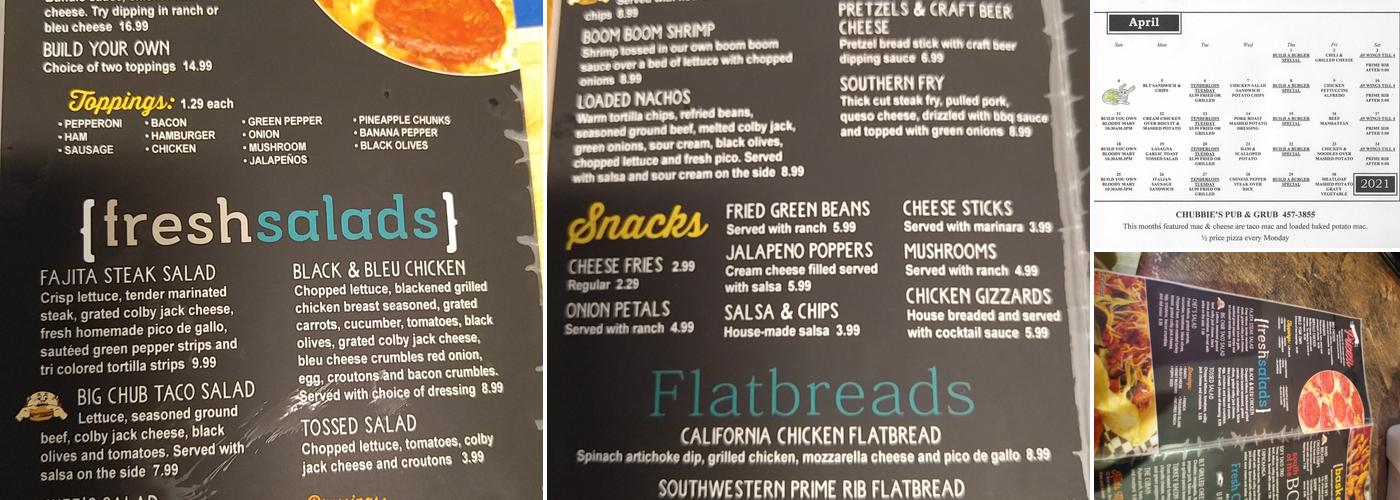 Chubbies Pub And Grub Menu