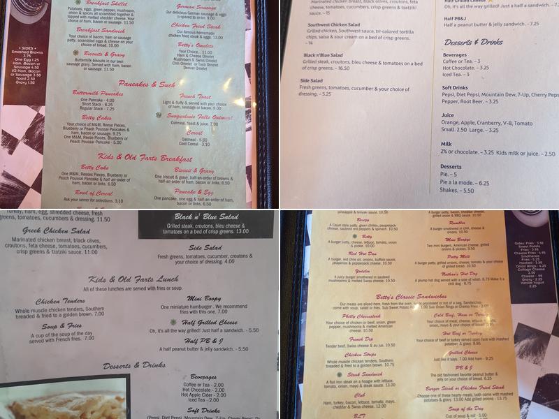 Betty's Diner Menu
