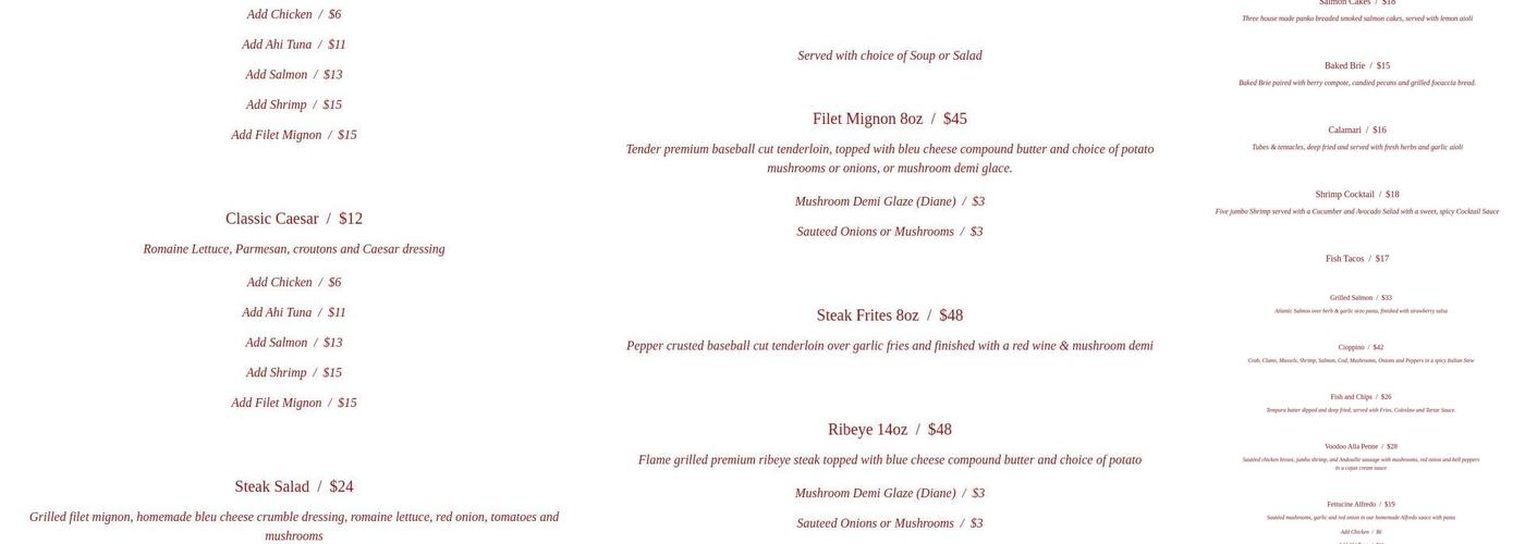 Finley Point Grill Menu
