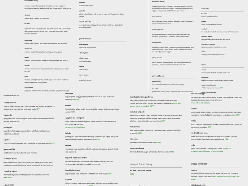 Mambo - Mountain Italian Menu