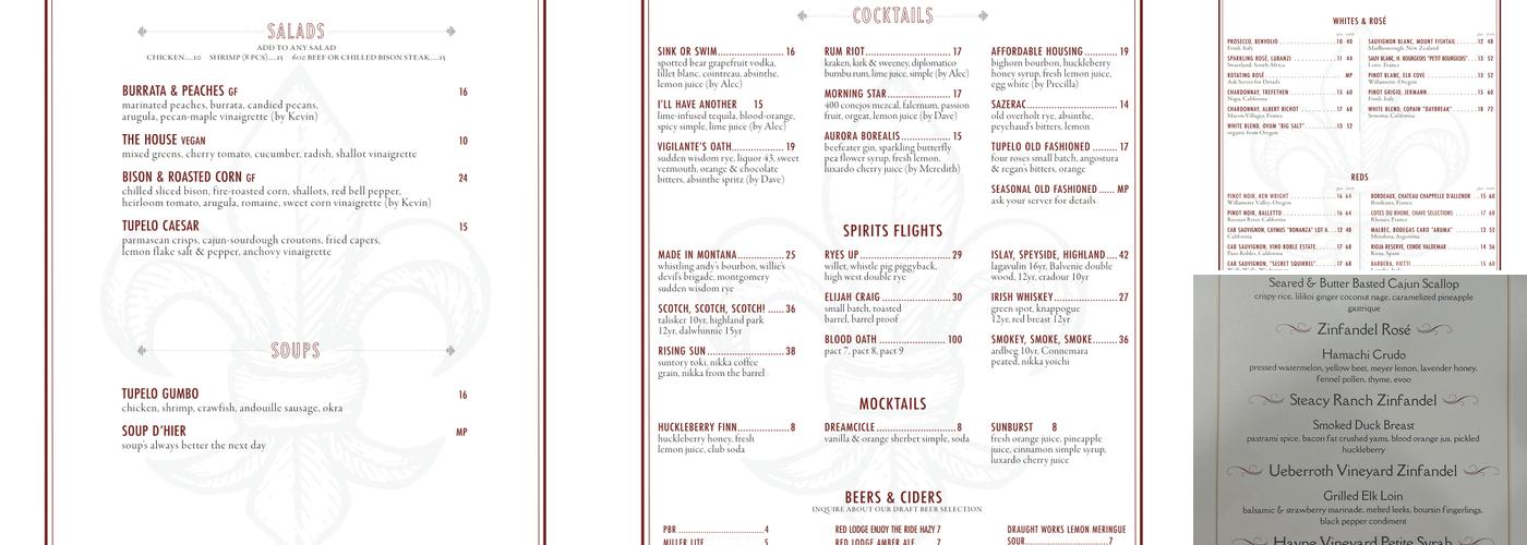 Tupelo Grille Menu
