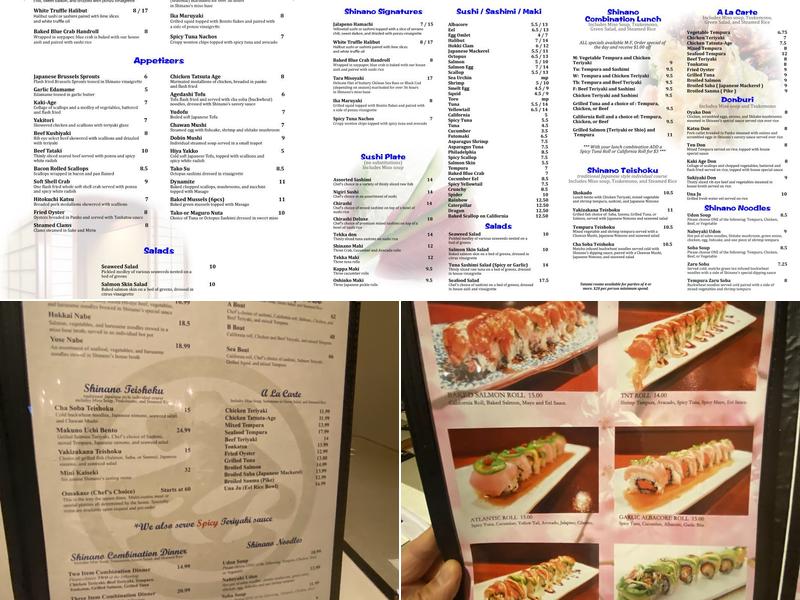 Shinano Restaurant Menu