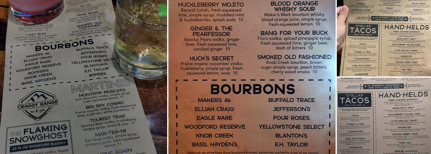 Craggy Range Bar & Grill Menu