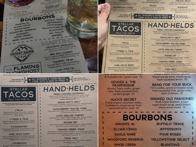 Craggy Range Bar & Grill Menu