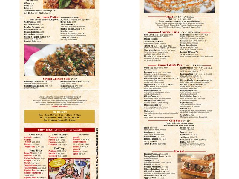 Vinny's Pizza Menu