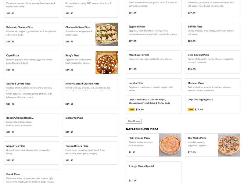 Bella Pizza Cafe Menu