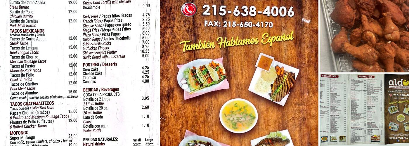 Aldo's Pizzeria & Spanish Restaurant Menu