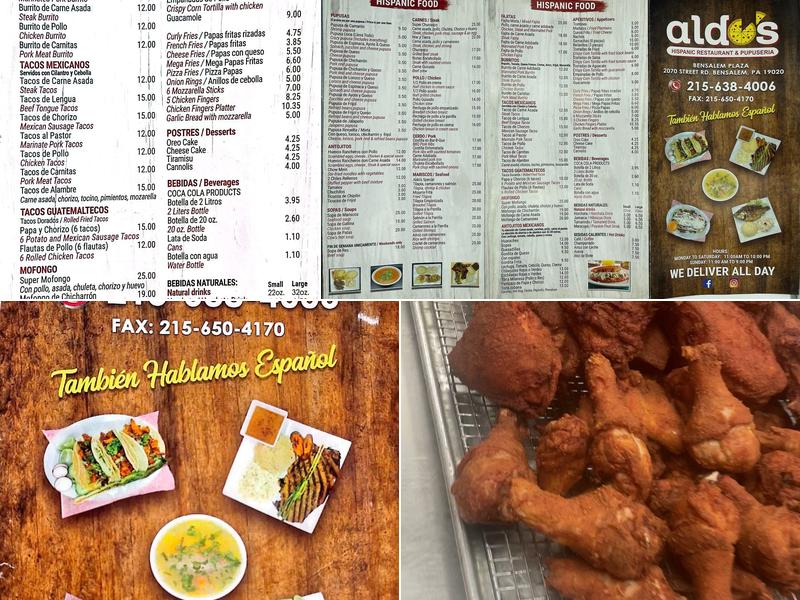 Aldo's Pizzeria & Spanish Restaurant Menu