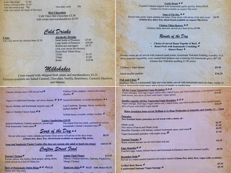 Crofton Hall Coffee Shop and Eatery Menu