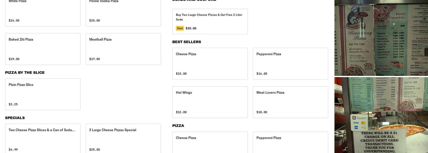 Broadway Pizza Menu