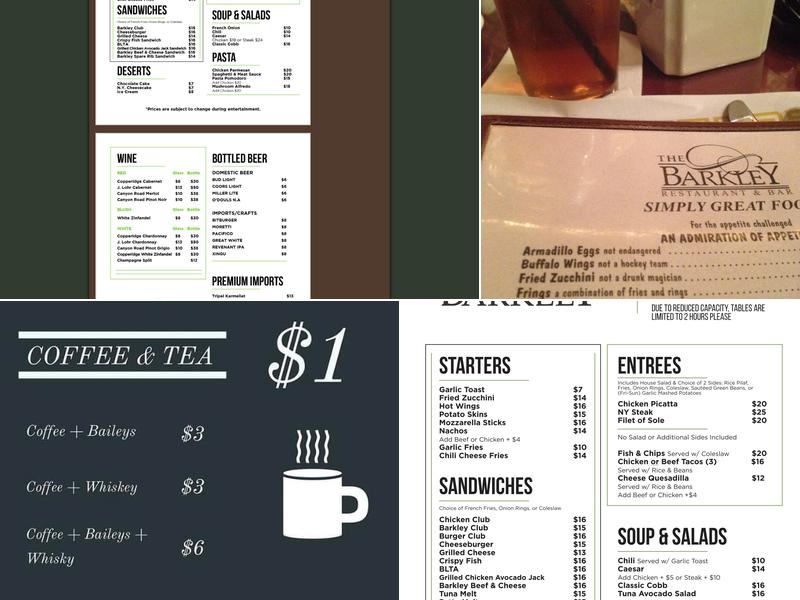 The Barkley Restaurant & Bar Menu