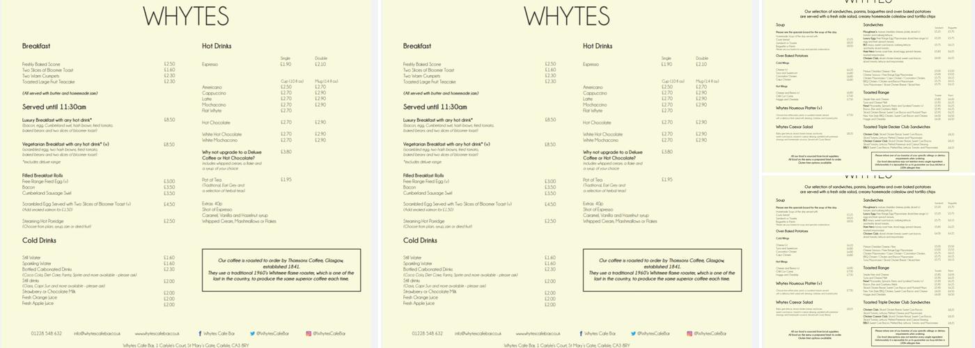 Whytes Cafe Bar Menu