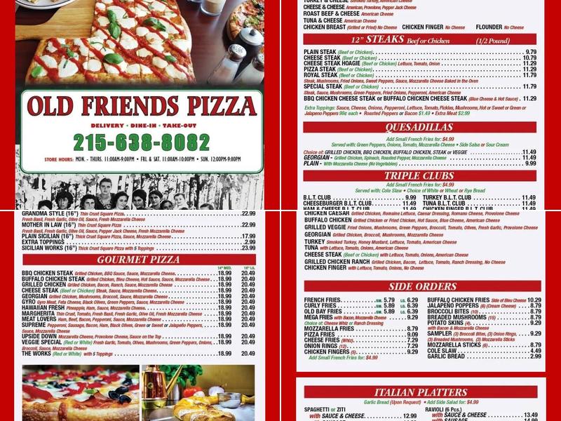 Old Friends Pizza Menu