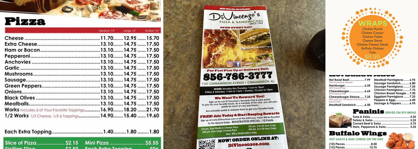 Di Vincenzo's Pizza Menu
