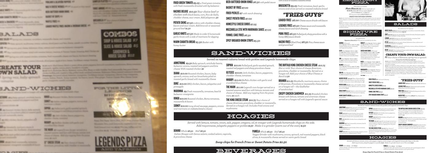 Legends Pizza & Tap Room Menu