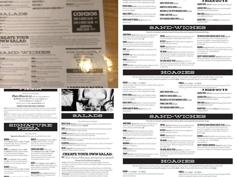 Legends Pizza & Tap Room Menu