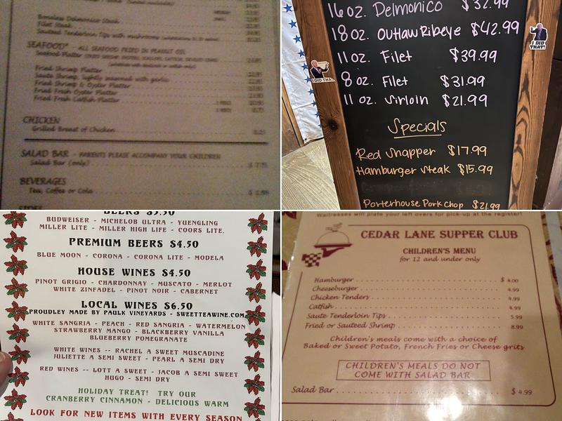 Cedar Lane Supper Club Menu