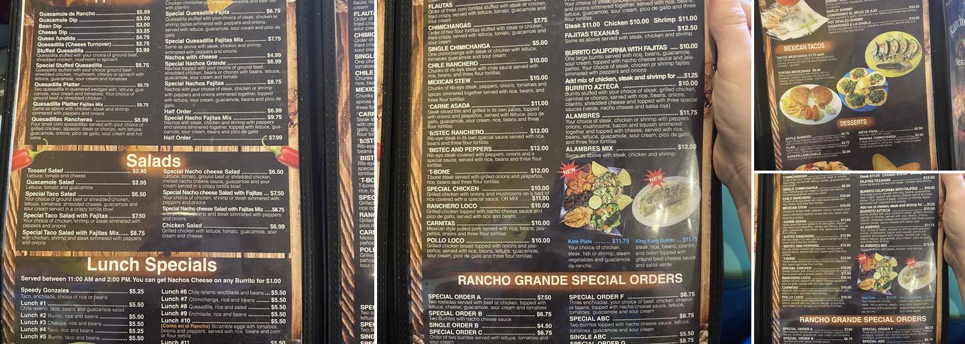 Rancho Grande Menu
