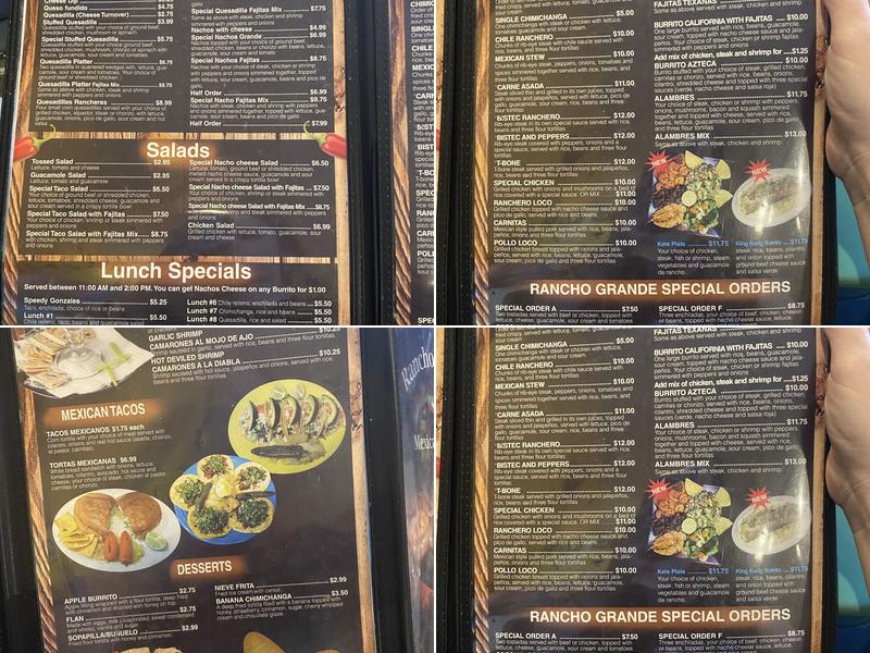 Rancho Grande Menu