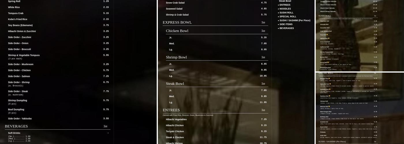 Kobe Japanese Hibachi & Sushi Menu