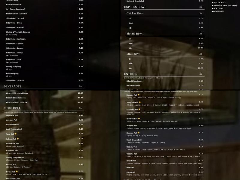 Kobe Japanese Hibachi & Sushi Menu