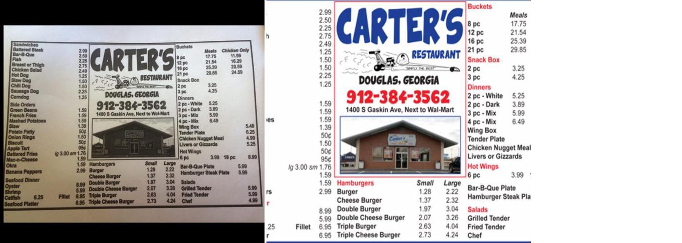 Carter's Restaurant Menu