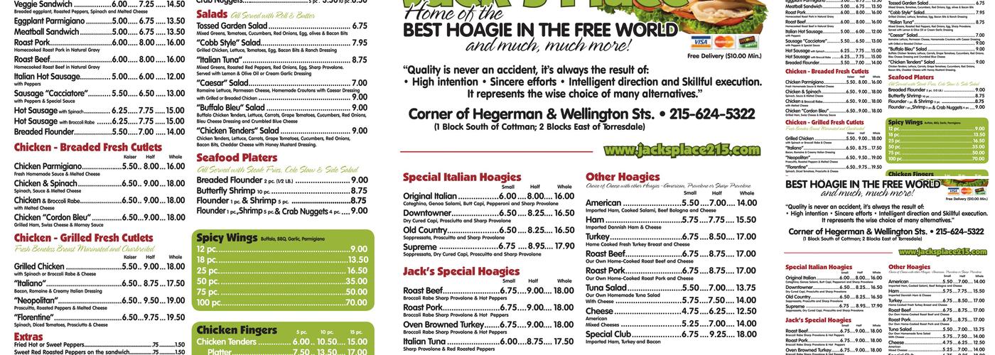 Jack's Place Menu