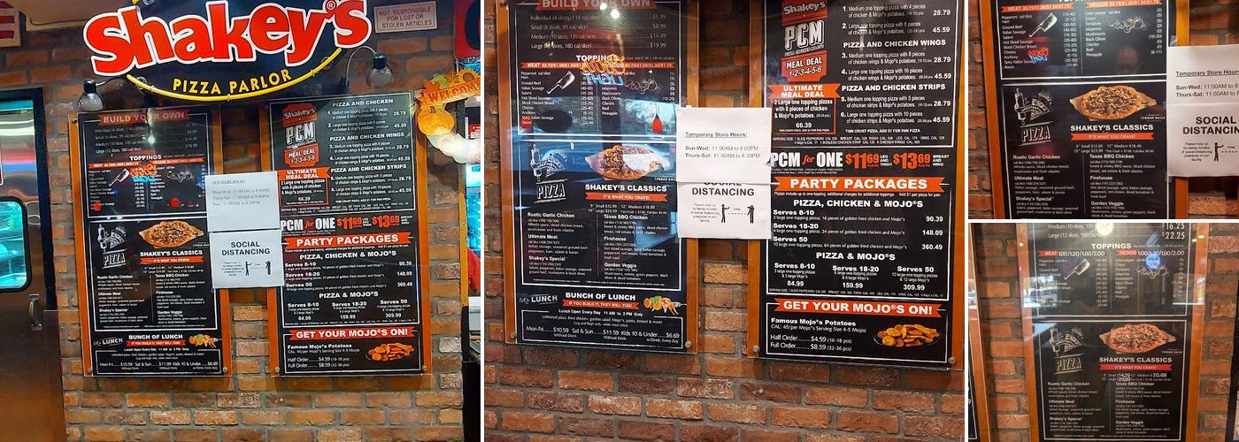 Shakey's Pizza Parlor Menu