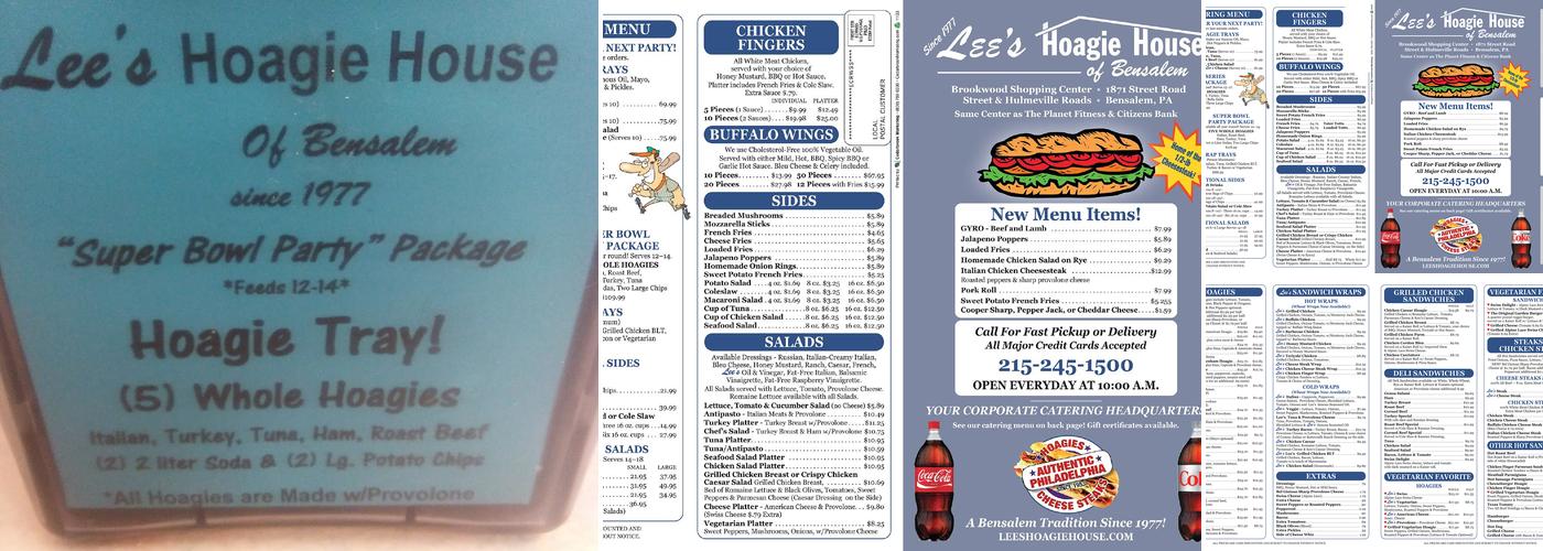 Lee's Hoagie House of Bensalem Menu