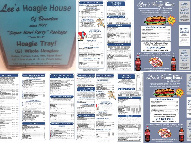 Lee's Hoagie House of Bensalem Menu