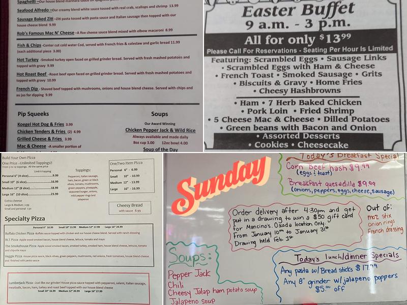 Mancino's Pit Stop Menu