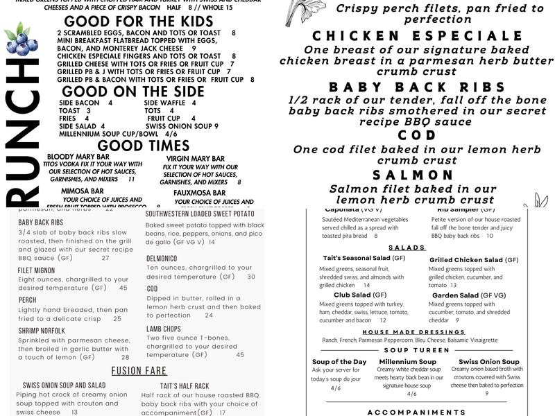 Tait's Bill of Fare Menu