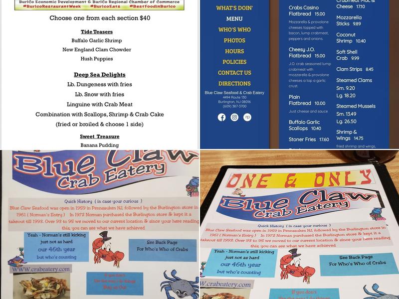 Blue Claw Menu