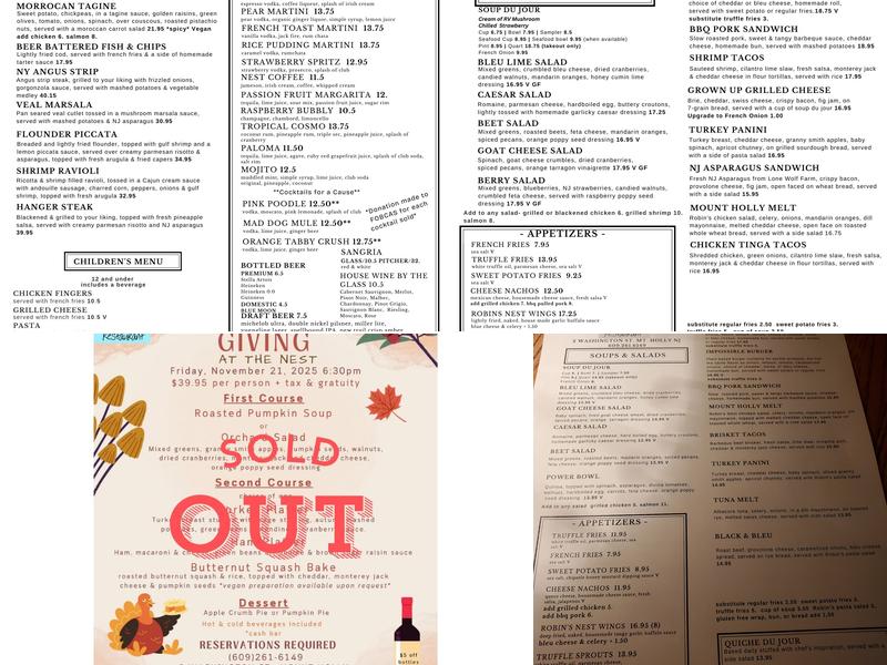 Robin's Nest Restaurant Menu