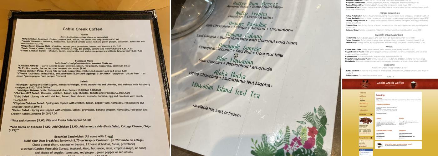 Cabin Creek Coffee Menu
