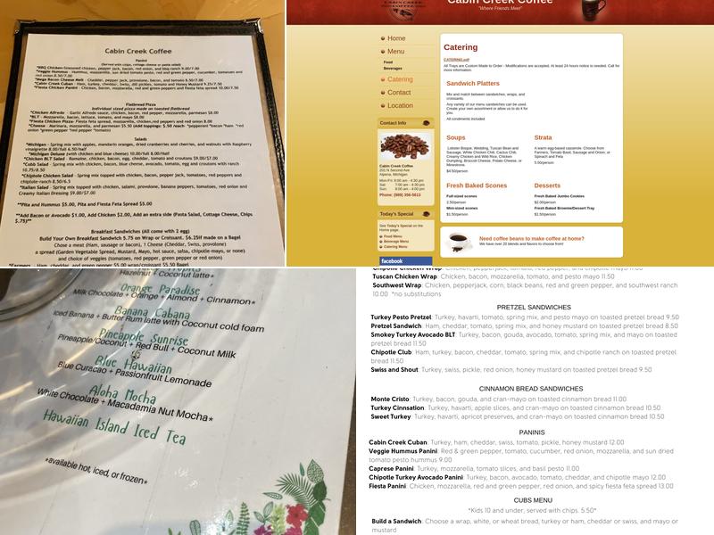 Cabin Creek Coffee Menu