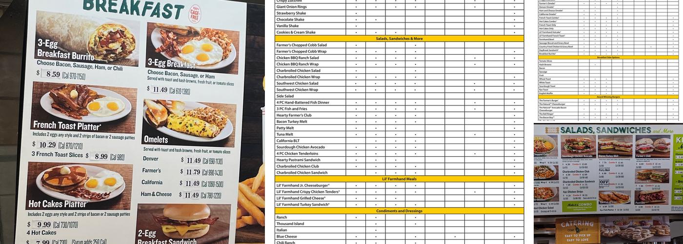 Farmer Boys Menu