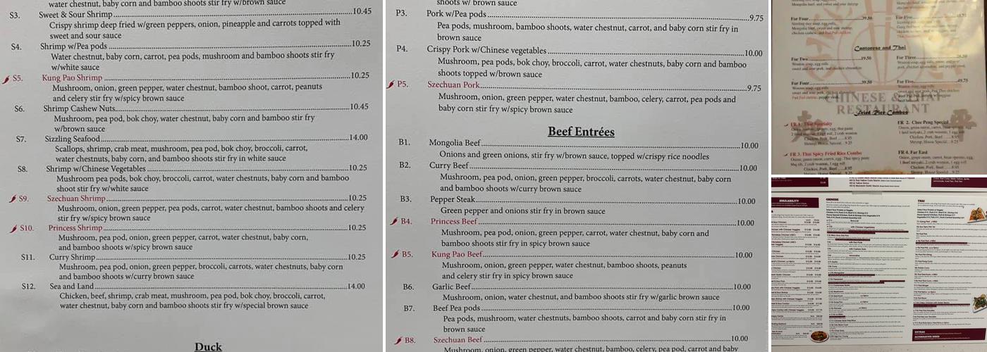 Chee Peng Chinese and Thai Restaurant Menu