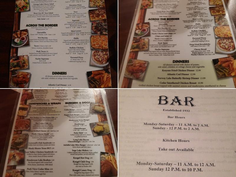 The Cedar Tavern & Grill Menu