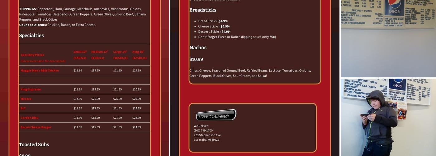 Oven King Pizza Menu