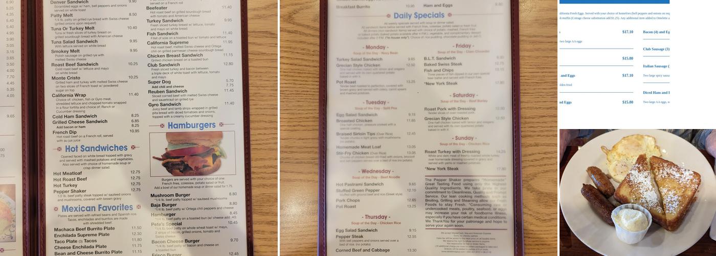Pepper Shaker Restaurant Menu