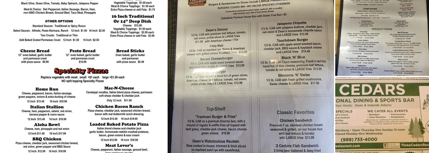 Three Cedars Restaurant & Clubhouse Menu