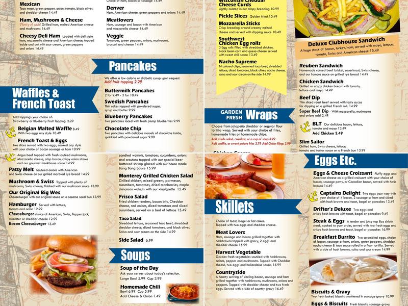 Drifters Restaurant Menu