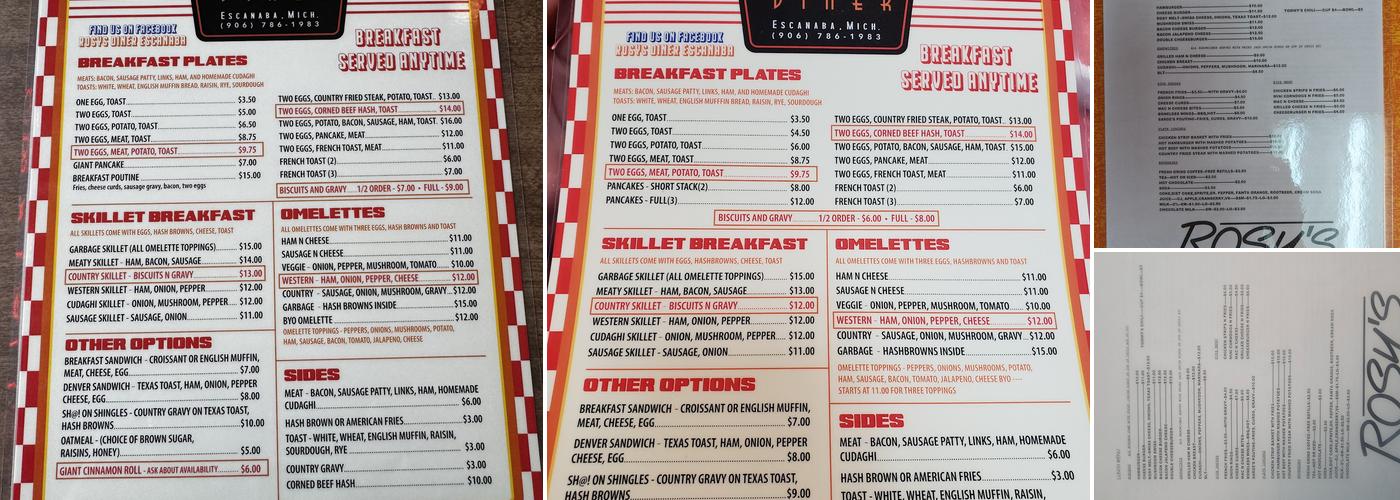 Rosy's Diner Menu