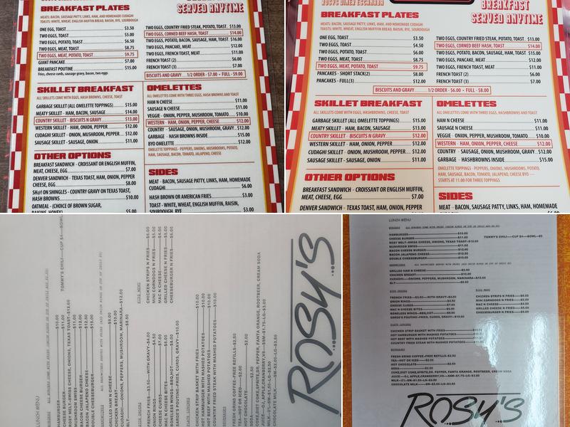 Rosy's Diner Menu