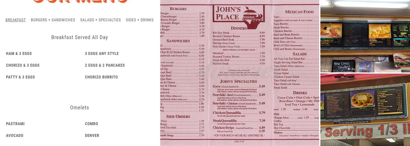 John's Place Menu