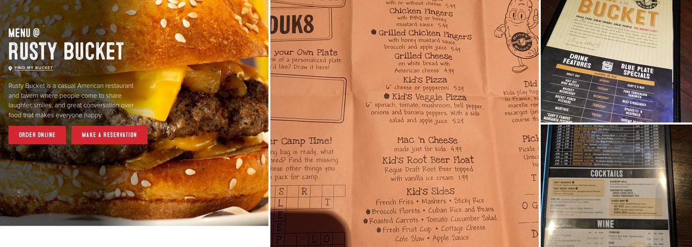 Rusty Bucket Restaurant and Tavern Menu