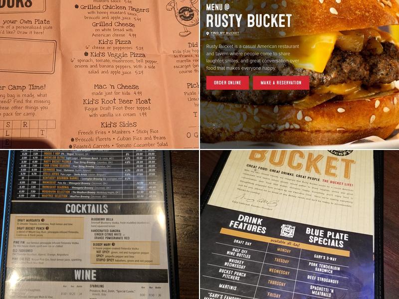Rusty Bucket Restaurant and Tavern Menu